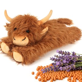 Highland Cow Stuffed Animals - Heatable Weighted Stuffed Animals, Lavender Scented Cow Plush for Sooth & Relax, Microwave Heating Pad for Period Cramps Pain & Stress Relief, Highland Cow Gifts （Brown）