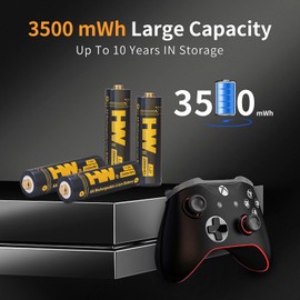 HW 8 Pack Rechargeable Lithium Batteries AA, 1.5V 3500 mWh 2.5H Fast Charge Long-Lasting Power 1000+ Cycles Reuseable Double A Battery