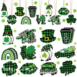 24 Pieces St Patricks Day Ornaments Wood Gnome St. Patricks Day Decorations Hanging Irish Ornaments Wooden Tree Decor Mini St Patricks Day Hanging Sign for Tree Door Fireplace Party Supplies