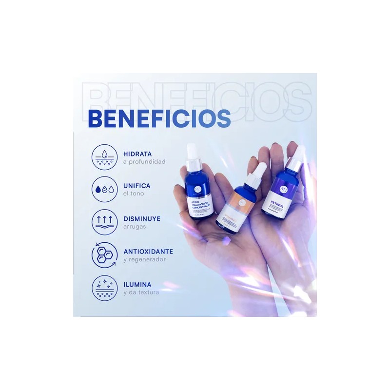 Kit Facial Con 3 Sueros Acido Hialurónico, Retinol, Vit C