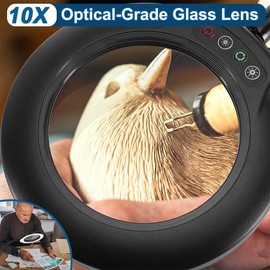 IVMAIE 10X Magnifying Glass with Light, Real Glass Lens, 5 Color Modes Dimmable, Flexible Gooseneck Lighted Magnifier with Stand, LED Desk Lamp Hands Free for Crafts Painting Sewing Reading Close Work