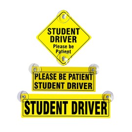 luvilly3 Pack Reflective Student Driver Signs, Suction Cups Car Window Stickers Removable New Driver Magnets, for Car and Beginners Driving Learner