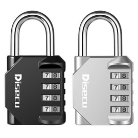 Disecu 2 Pack 4 Digit Combination Lock and Outdoor Waterproof Padlock for School Gym Locker, Sports Locker, Hasp Storage, Fence, Gate, Case, Toolbox (Black and Silver)