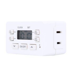 UltraPro 24hr Digital Bar Outlet Timer, 1-Polarized Timer Outlet, 2 Programmable ON/OFF Cycles Plug Timer, 125VAC Light Timer Indoor, Lamp Timer, Timers For Electrical Outlets, White, 1 Pack, 45184.