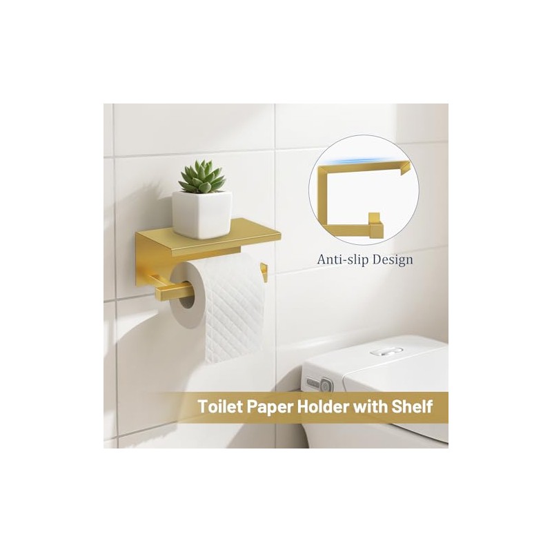 TURS Brushed Gold 5 Pieces Bathroom Hardware Set, SUS304 Stainless