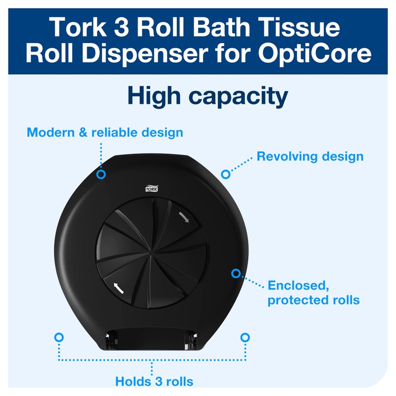 Tork OptiCore 3-Roll Toilet Paper Roll Dispenser Black T11, High