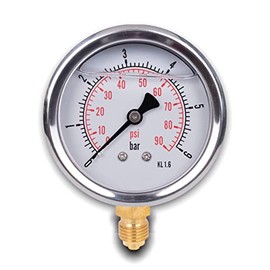 Stainless steel radial pressure gauge D.63 mm with 1/4 glycerine connector from the bottom (0-6 bar)