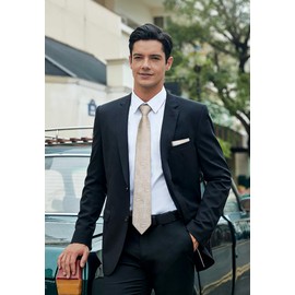 HISDERN Ties for Men Champagne Paisley Tie Handkerchief Classic Woven Floral Gold Necktie and Pocket Squares Set Silk Formal Business Wedding