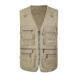 Spanye Mens Photo Vest with Pockets Casual Outdoor Fishing Work Safari Travel Vest 16 Pockets Sleeveless Jacket Waistcoat Beige-XL