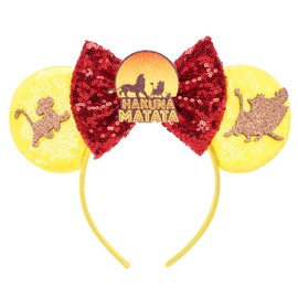 LYLIN Lion King Ears Headbands, Yellow Mouse Ears with Sequin Bow for Women Girls Adults, Sparkle Mouse Ears Hair Accessories for Birthday Parties Cosplay Accessories Party Decorations(Hakuna Matata)