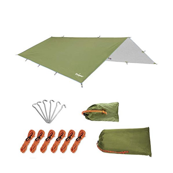 Unigear Hammock Rain Fly Waterproof Tent Tarp, UV Protection and PU 3000mm Waterproof, Lightweight for Camping, Backpacking and Outdoor Adventure (Green, 300x500cm)