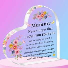 SMARGO Mummy Gifts from Daughter Son Heart-Shaped Acrylic Plaque Gifts for Mummy Best Mummy Gifts from Daughter Son Birthday Christmas Mother's Day Gifts for Mummy