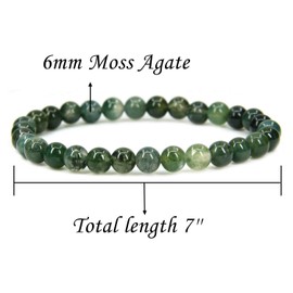Natural Moss Agate Gemstone 6mm Round Beads Stretch Bracelet 7" Unisex