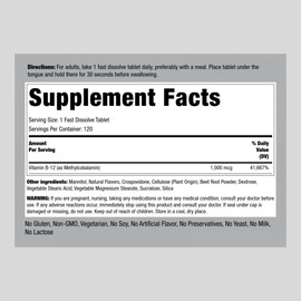 Piping Rock Vitamin B12 Sublingual 1000 mcg | 120 Tablets | Methylcobalamin Supplement | Non-GMO, Gluten Free