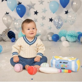 My First Cricket Kit | Cotton Soft Plush Toy | Gift Baby and Infant 0+ Months | 3 Soft Sensory Cricket Balls – Rattle, Crinkle, Squeaker & 1 Rainbow Rattle Cricket Bat | Safe, Fun, Educational