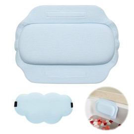 Bathtub Pillow for Head Waterproof, Ergonomic Small Bath Pillow Suction, Universal Bath Headrest Cushion with Sleep Mask for Tub, Pool, SPA