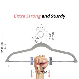 ManGotree Pants Hangers with Movable Clips, Non-Slip Velvet Skirt Hangers, Space-Saving Clothes Hangers for Pants, Skirts, Shirts, Coats, Dresses (18 Pack, Grey)