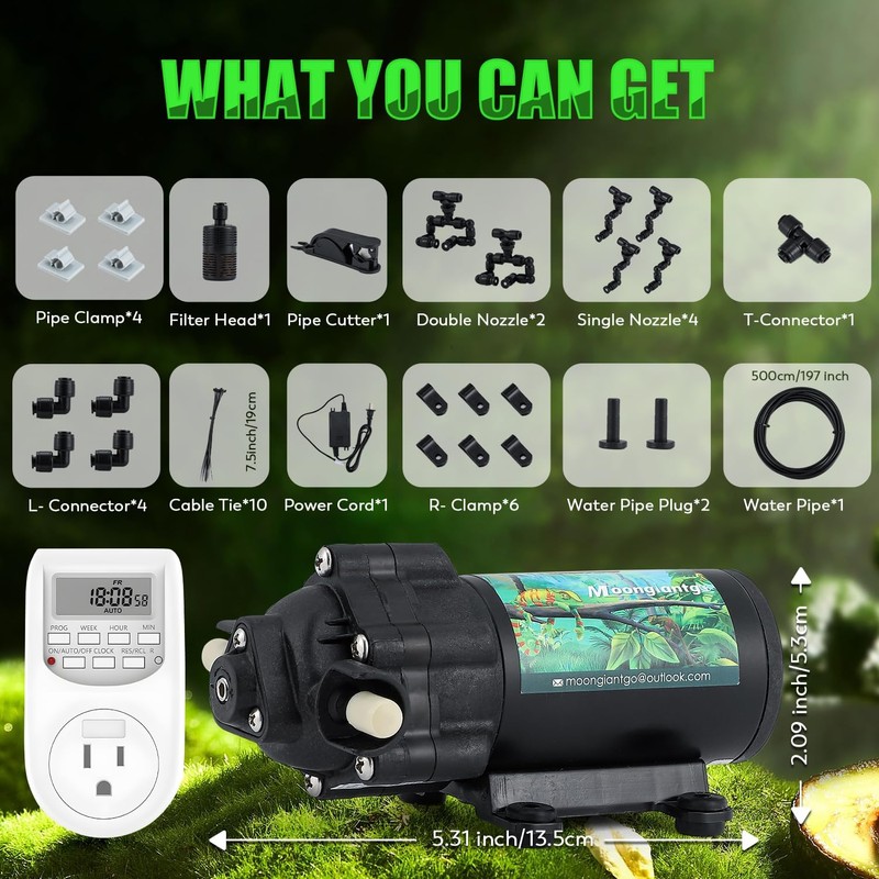 Moongiantgo Reptile Humidifier - Reptile Misting System with 4PCS 360°Adjustable