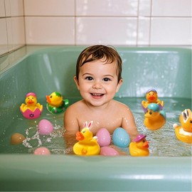 48PCS Easter Rubber Ducks in Bulk Mini Rubber Ducks for Jeeps Easter Bunny Ducks Basket Stuffers Easter Ducks for kids Baby Bath Toys Easter Party Favor