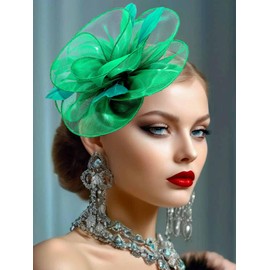 Flayem Fascinator Hats for Women Green Pillbox Hat with Veil Headband Tea Party Clip
