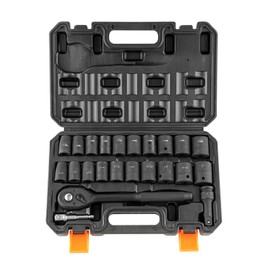 Happybuy 23-Piece 1/2" Drive Impact Socket Set, SAE 7/16" - 1" & Metric 13-24mm, 6-Point Cr-V Alloy Steel, Car Maintenance, Includes Ratchet Handle & Storage Case