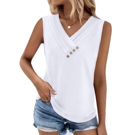 SAMPEEL White Tank Top Woman Summer Casual Loose Spring V Neck Button Down Tops Sleeveless Summer Outfits Beach Vacation Outfits Fashion 2025 M