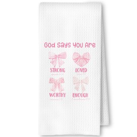 SkipTiger Pink Coquette Bow Christian Kitchen Towels, God Says You are Inspirational Bible Verse Dish Tea Towels for Kitchen, Preppy Religious Preppy Hand Towels for Bathroom Decor, 16x24 Inch