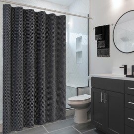 Loom and Mill Damask Fabric Shower Curtain Set, Geometric Bathroom Shower Curtain Sets with 12 Hooks, Waterproof Heavy Duty Bathroom Curtains for Home Decor Wall Divider 72" W x 72" L, Gray&Black