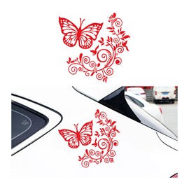 JNNJ Selbstklebende Seitenaufkleber Auto, Autoaufkleber Schmetterling Blumen, wasserdichte Vinyl Auto Grafik Seite Aufklebers, Auto Universal Dekoratives Zubehör Für Motorhaube Fenster(Rot)