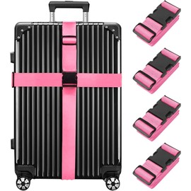 MOLHEM 4 Pcs Luggage Suitcase Straps Set，Thickened Reinforced Heavy Duty Luggage Straps，Adjustable Travelbelt Suitcase Straps (Pink)