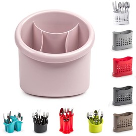 4 Compartments High Grade Plastic Sink Tidy Round Cutlery Drainer Caddy Holder, Utensil Drainer for Home and Kitchen Drain Box Sink Cleaning Up (Pink - Design 3)