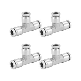 QWORK 1/4" OD Union Tee Stainless Steel 3 Way Tee Push to Connect Fittings, 4 Pack 1/4" x 1/4" x 1/4" Air Line Fittings