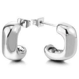 Bold Hoop Earrings Silver Color, Womens Stud Earrings, Modern Minimalist Design, Light Weight, Metal, No Gemstone