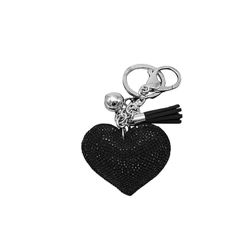 Romantic Iridescent Rhinestone Pendant Heart Pendant Fringe Keychain Black, black,