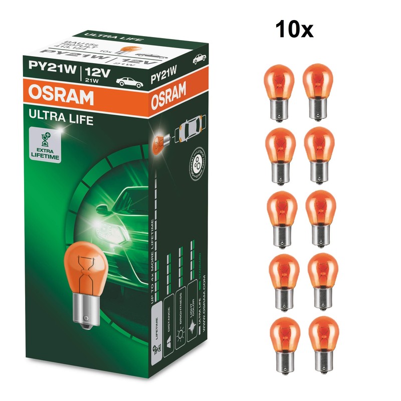 Osram Ultra Life PY21W Halogen Signal Lamp, Flashing Light, 7507ULT,