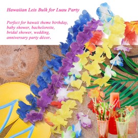 Hawaiian Leis Bulk for Luau Party Favors Goodie Bags, Summer Tropical Beach Hawaiian Themed Birthday Pool Party Decorations- 24Pcs Colorful Aloha Hula Dance Hawaiian Flower Necklace Outfits Accessory