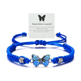 Meztole Always Believe in Yourself Butterfly Bracelet Adjustable String Charm Butterfly Blue Friendship Bracelets for Women,Hand Woven Lucky Bracelet Butterfly Friendship Bracelet for Women (Blue)