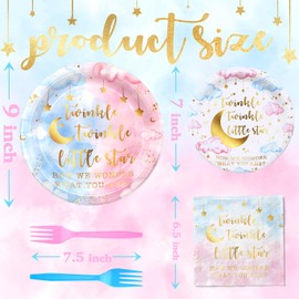 Twinkle Twinkle Little Star Birthday Party Decorations Set - Star Party Decorations, Plates, Napkins, and Forks for 20 Guests - Twinkle Little Star Themed Disposable Tableware and Birthday Decorations