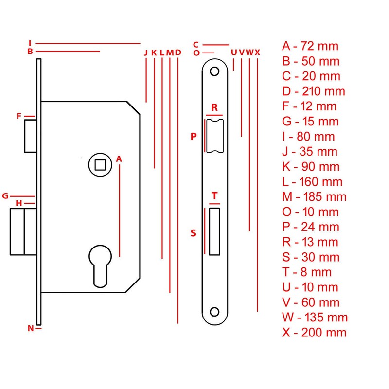 Room Door Mortice Lock BB Door Lock Backset 72/50 mm