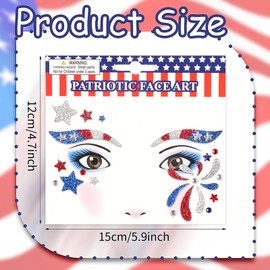 4th of July Self Adhesive Face Gems for Makeup, Red White Blue Star Festival Jewels, Patriotic Star Rhinestone Stickers for Face, Eye, Makeup, Independence Day Costume Accessories 2PCS (Style 4)