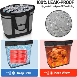 Insulated Cooler Bag Grocery Bags Large Freezer Shopping Cooler Tote for Travel Beach Food Delivery Bag for Cold/Hot Food with Zipper