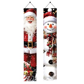 Saoplasa 2PCS Christmas Porch Banner Decorations Santa and Snowman Hanging Door Signs 71 x 12 Inch Outdoor Indoor Xmas Wall Decor Front Door Banners Holiday Party Supplies for Home Fireplace Entryway