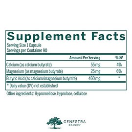 Genestra Brands - Butyrate Complex - 610 mg of Butyric Acid from CalciumMagnesium Butyrate - 90 Vegetable Capsules by Genestra Brands                 
