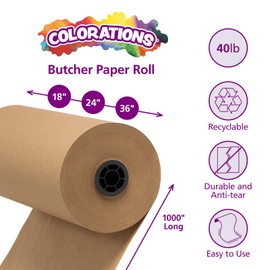 Colorations 36" 40 lb. Butcher Paper Roll - Tan - School Art Supplies, Craft Projects for Kids, Gift Wrap, Classroom, Home, Drawing, Coloring