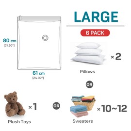 CaptainFive Vacuum Storage Bags 6 Packs, Large Reusable Vacuum Bags (80 x 61cm) for Clothes, Duvets, Bedding, Pillows, Vacuum Seal Bags for Home Organization, Moving and Storage