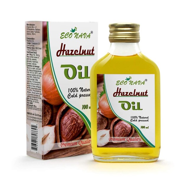 ECO NAVA | Hazelnut Oil | 100% Natural Extra Virgin Cold Pressed | Unrefined Raw No-GMO Vegan | Gluten-Free | Premium Food Grade | Great For Cooking & Skin Applications (100ml)