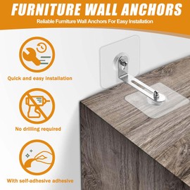 12 Pack Kippsicherung Möbel Set, kippsicherung möbel ohne bohren, wandbefestigung ohne bohren, kindersicherung schrank, Kann verhindern, dass der Schrank herunterfällt und das Kind erdrückt