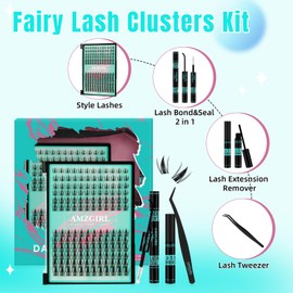 Manga Wimpernbüschel Kit 144PCS Fee Wimpernverlängerung Kit mit Lash Bond & Seal, Wimpernbüschel mit unsichtbarem Wimpernband, Wimpernkleber Entferner und Wimpern Applikatoren (8-16mm Kit)