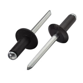 Linkup 240pcs pack 1/8" x 5/8 Black Large flange Pop blind Rivets,Large Head aluminum rivets,3.2mm x 16mm Black pop rivets,Aluminum Body Steel Mandrel Rivets