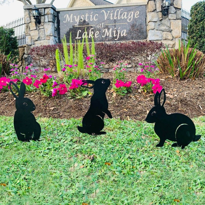 Artistic Rabbit Metal Statue 2D Rabbit Animal Figurine Stakes Outdoor